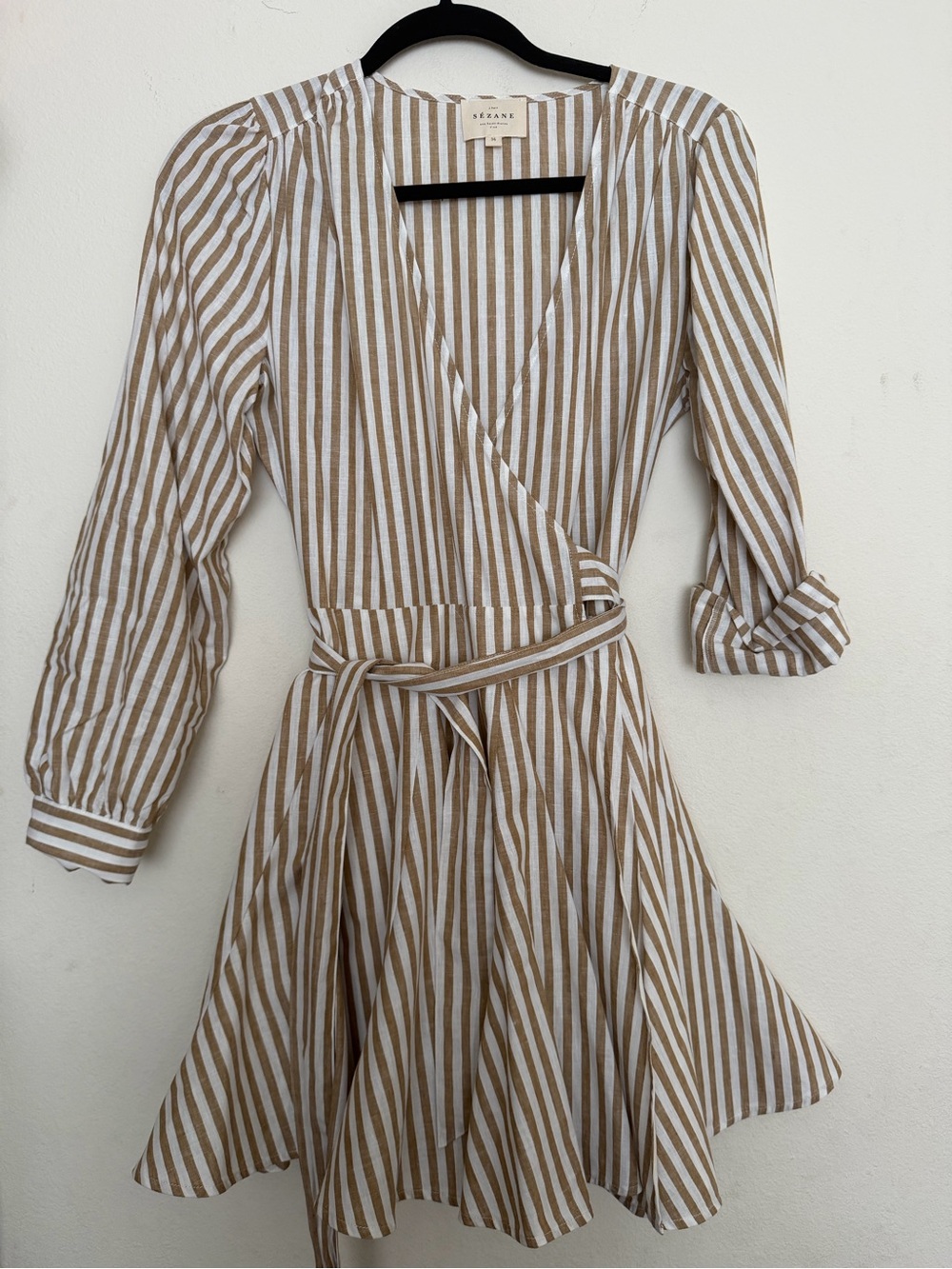 Sezane Solana Dress Rayure Ecru Camel - Size 36 - Picture 2 of 4